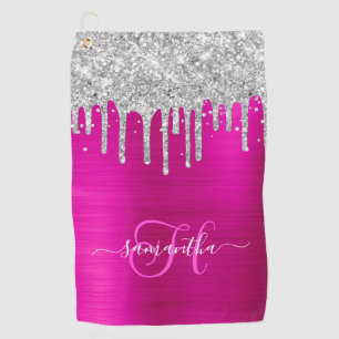 Serviette De Golf Parties scintillant de séchage monogramme rose et 