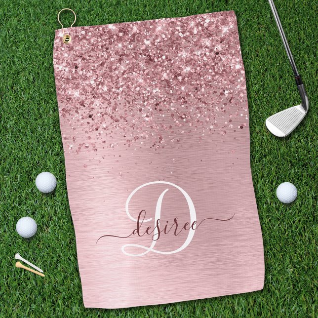 Serviette De Golf Parties scintillant en métal brossé rose pâle Nom  (Créateur téléchargé)