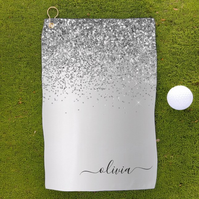 Serviette De Golf Parties scintillant Monogramme Argent Sparkle Girl (Créateur téléchargé)