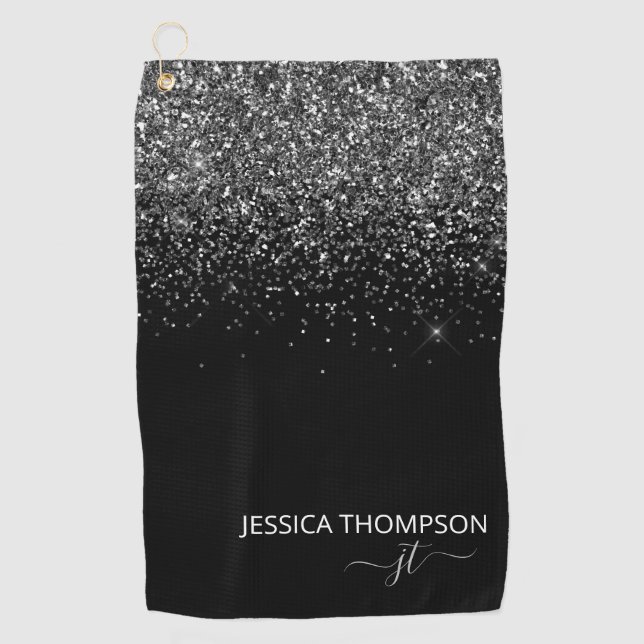 Serviette De Golf Parties scintillant noire customisée Monogramme mo (Devant)