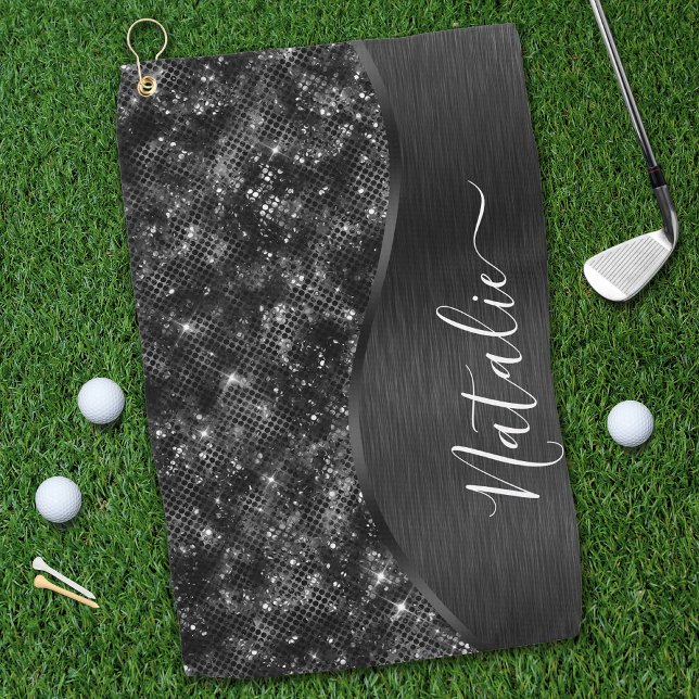 Serviette De Golf Parties scintillant noire métallique personnalisée (Créateur téléchargé)