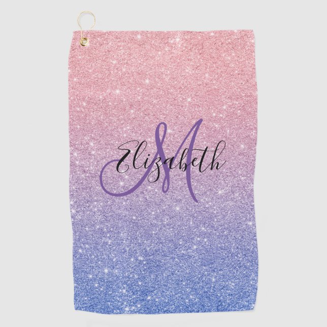 Serviette De Golf Parties scintillant Ombre Tendance Monogram Cadeau (Devant)