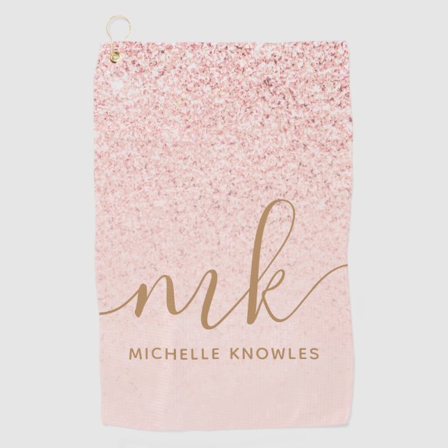 Serviette De Golf Parties scintillant or Rose tendance Initiales fan (Devant)