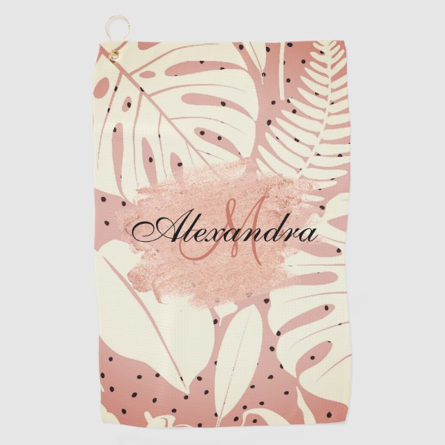Serviette De Golf Parties scintillant rose Feuilles tropicaux (Devant)