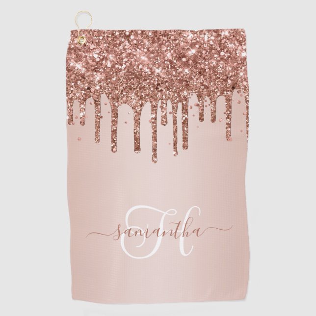 Serviette De Golf Parties scintillant Rose monogramme à goutte d'or (Devant)