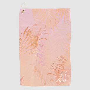 Serviette De Golf Peach Fuzz Feuilles tropicaux Monogramme personnal