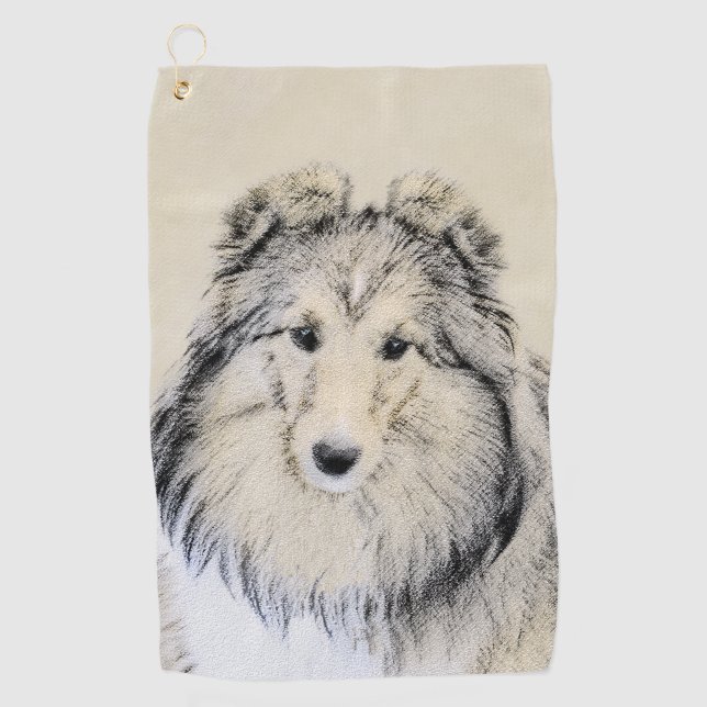 Serviette De Golf Peinture de chien de berger de Shetland - art (Devant)