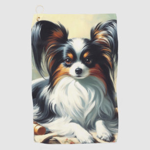 Serviette De Golf Peinture de chien Papillon vintage