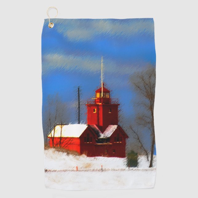 Serviette De Golf Peinture de phare rouge - Art original (Devant)