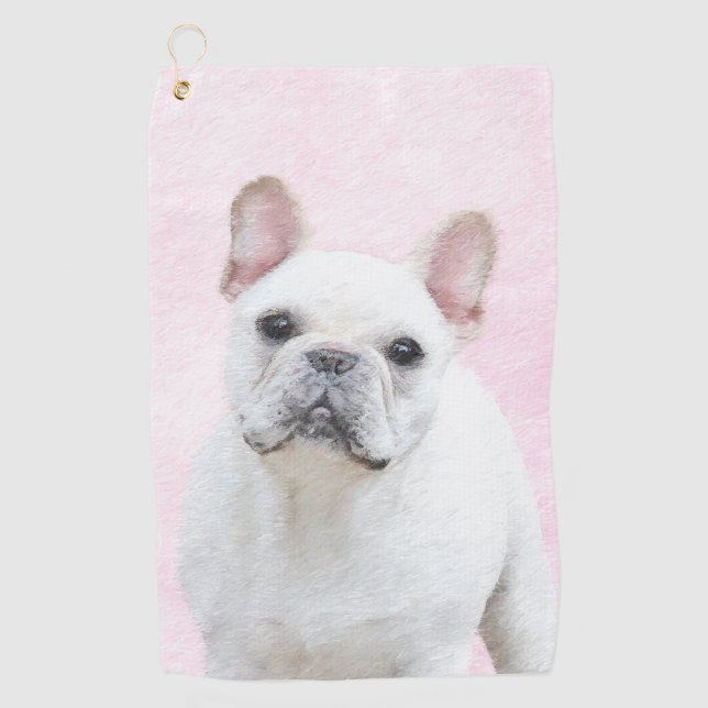 Serviette De Golf Peinture française de Bulldog (Crème/Blanc) (Devant)