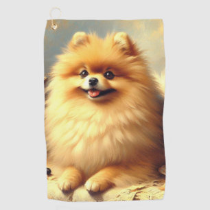 Serviette De Golf Peinture vintage de Chien de Poméranie