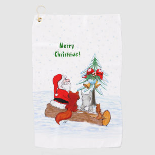 Serviette De Golf Père Noël avec Renard de lapin et écureuil