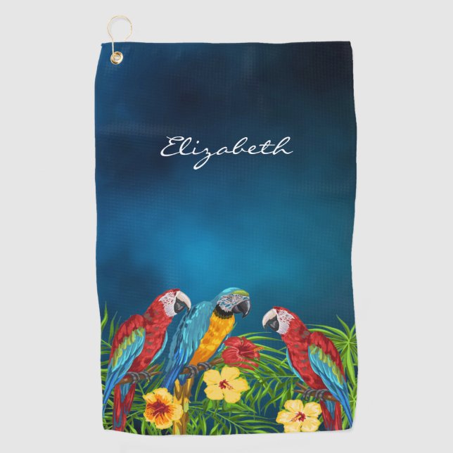 Serviette De Golf Perroquets bleu tropical feuille nom d'été (Devant)