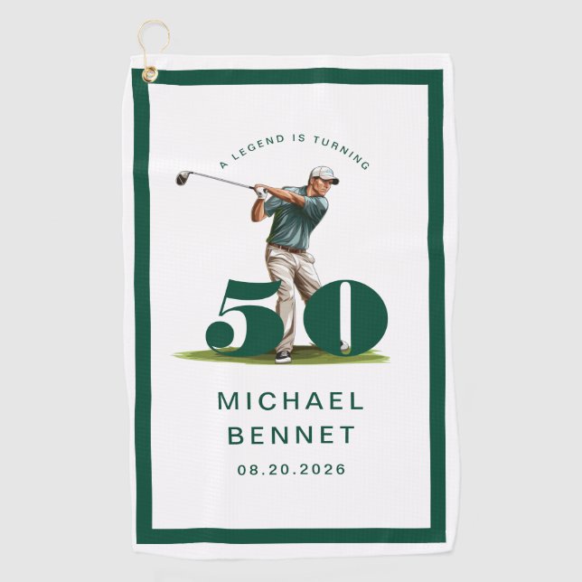 Serviette De Golf Personalized Green Golf 50th Birthday (Devant)