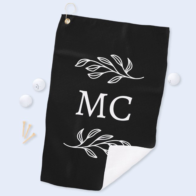 Serviette De Golf Personalized Monogram Initials Botanical Leaf (Modern personalized monogram initials botanical leaf line art golf towel)