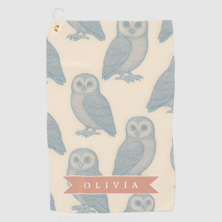 Serviette De Golf Personnalisé Bleu Hibou Vintage Cottagecore Forest