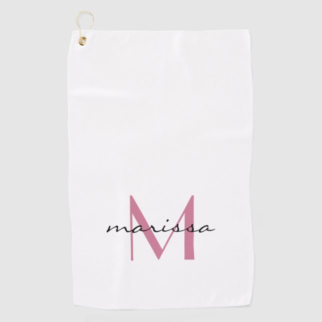 Serviette De Golf Personnalisé Chic Dames Rose Nom Monogramme (Devant)