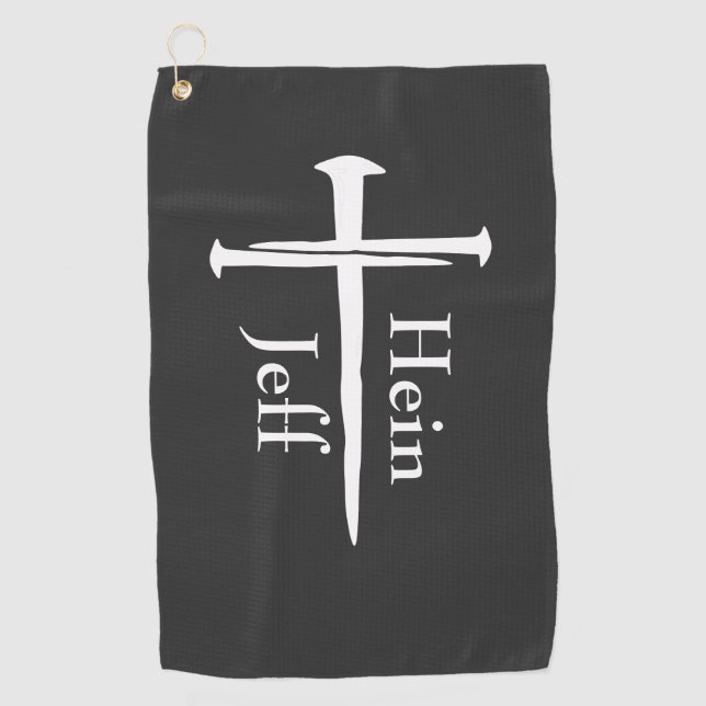 Serviette De Golf Personnalisé Trois clous Croix Blanche Christian (Devant)