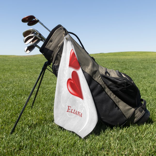 Serviette de golf personnalisée Red Hearts (Vert)