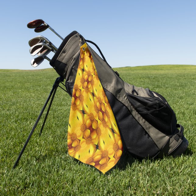 Serviette De Golf Pétales Fleurs Jaunes Et Motif Centre (Vert)