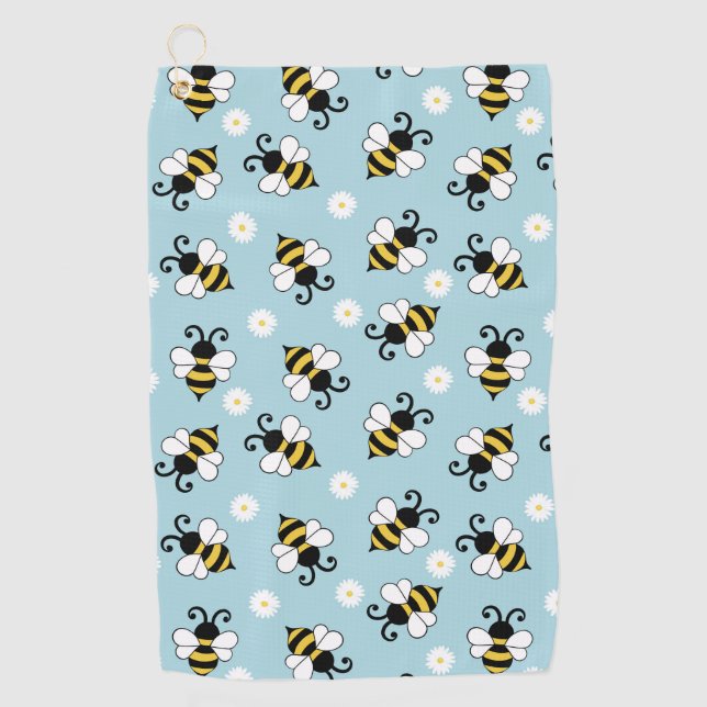 Serviette De Golf Petites abeilles mignonnes et fleurs marguerites m (Devant)