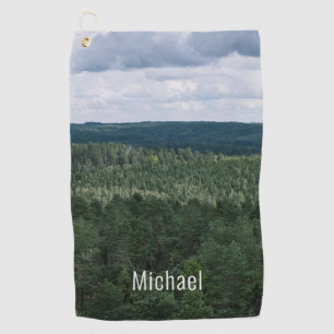 Serviette De Golf Photo de paysage forestier avec nom personnalisé