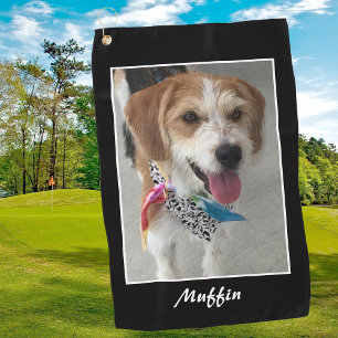 Serviette De Golf Photo et nom de l'animal, Personnaliser, noir et b