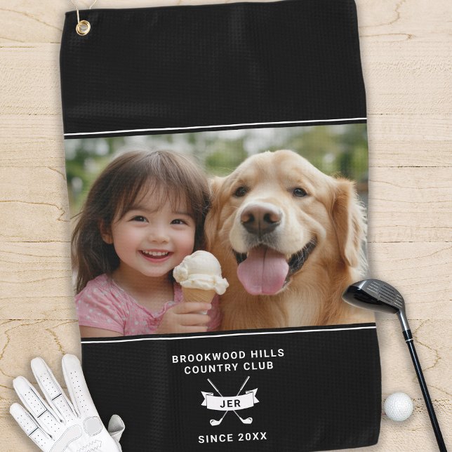 Serviette De Golf Photo Moderne Monogramme Initiales Golfer Club Nom (Créateur téléchargé)