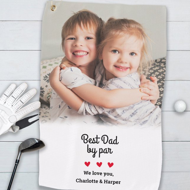 Serviette De Golf Photo personnalisée Meilleur Papa Par Fête des pèr (Fun Custom Photo Best Dad By Par Fathers Day Golfer Golf Towel)