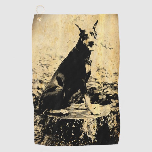 Serviette De Golf Photo vintage de Pinscher de dobermann vieille (Devant)