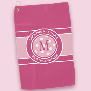 Serviette De Golf Pickleball Funky Custom Citation Nom initial rose