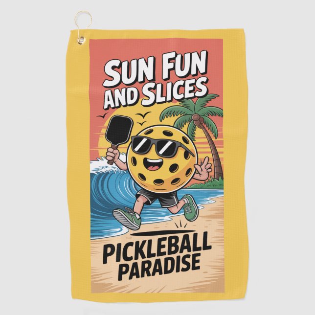 Serviette De Golf Pickleball Sun Fun Et Slices Drôle Vacances (Devant)