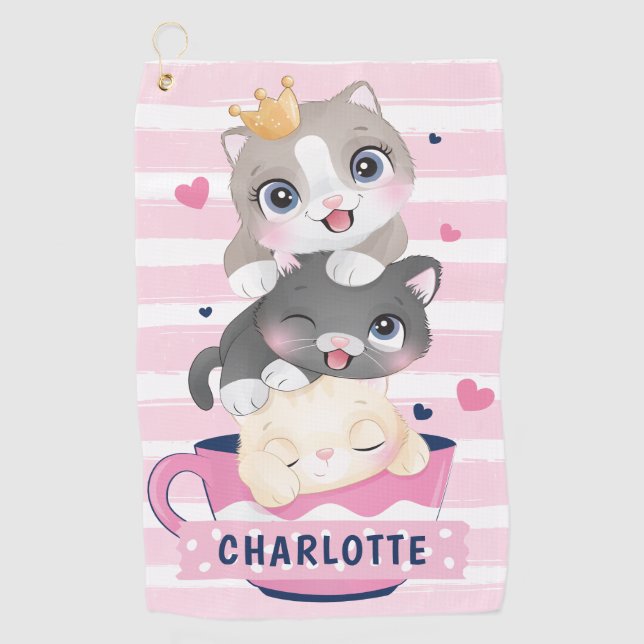 Serviette De Golf Pile Cartoon Chats Roses Distresses (Devant)