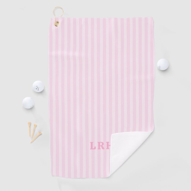 Serviette De Golf Pink Candy Stripe Design Tiny Initials Monogram (En situation)