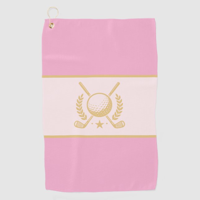 Serviette De Golf Pink & Gold Elegant Laurel Crest Design (Devant)