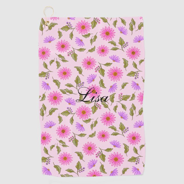 Serviette De Golf Pink Lacy Daisy Personalized Golf Towel (Devant)