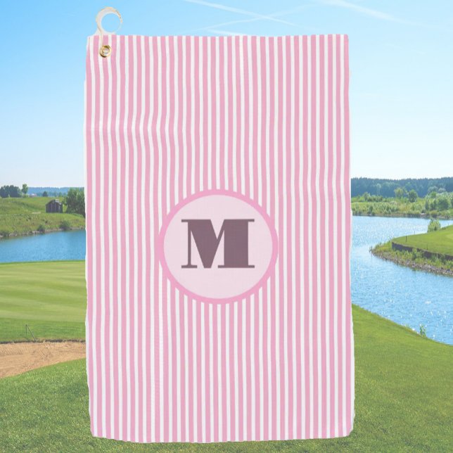 Serviette De Golf Pink preppy strié personnalisées monogramme dames (Créateur téléchargé)