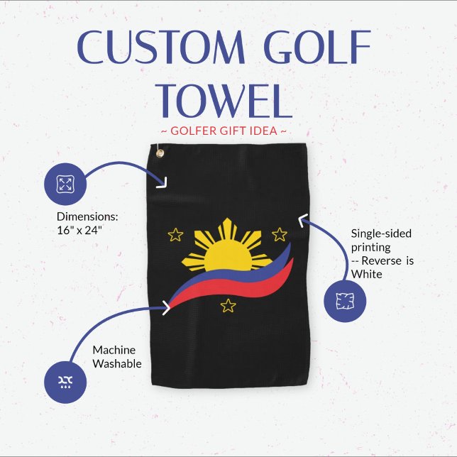 Serviette De Golf Pinoy Flag (Artistic Philippines Flag Golf Towel)