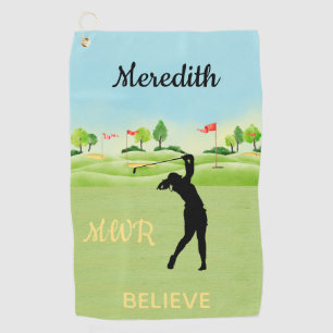 Serviette De Golf Pittoresque Lady Golfer Swings Greens Monogramme N