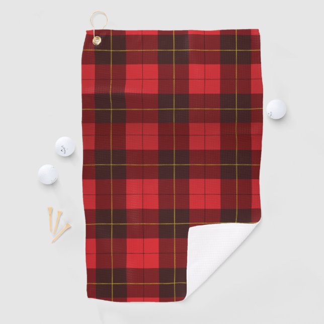 Serviette De Golf Plaid Clan Wallace Rouge Black Check Tartan (En situation)