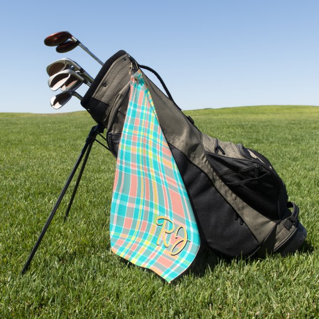 Serviette De Golf Plaid en été Turquoise rose jaune blanc (Vert)