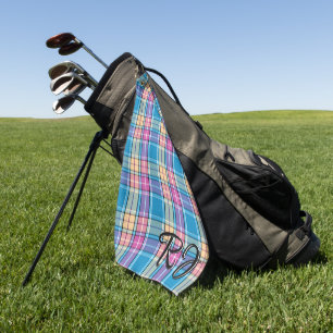 Serviette De Golf Plaid Personnalisé Bleu, Violet, Turquoise, Jaune