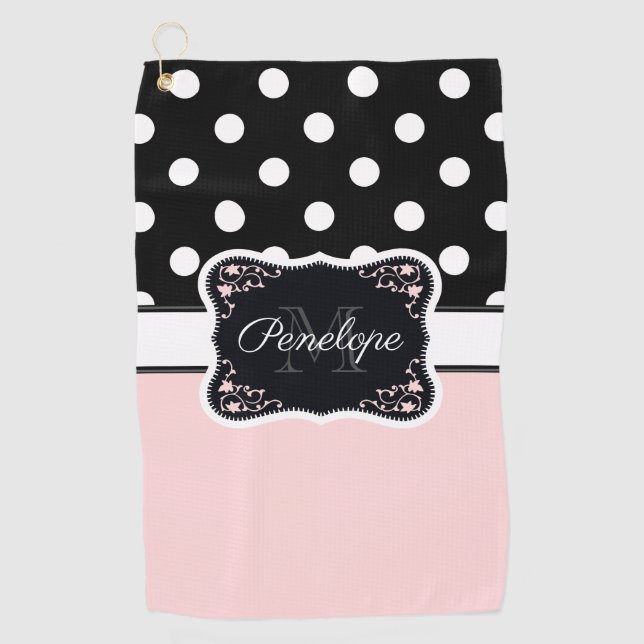 Serviette De Golf Points roses et noirs (Devant)