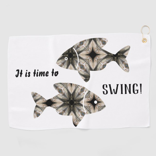 Serviette De Golf Poisson moderne noir blanc élégant Personnaliser (Horizontal)