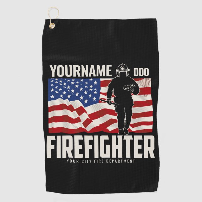 Serviette De Golf Pompier personnalisé Secourir USA Drapeau Patrioti (Devant)