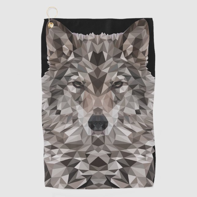 Serviette De Golf Portrait géométrique du loup gris (Devant)