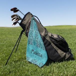 Serviette De Golf Poster de animal chic en bleu - plumes et parties 