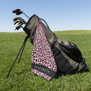 Serviette De Golf Poster de animal, Léopard Rose, Coeurs, Votre Nom