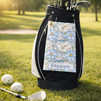 Serviette De Golf Pretty Blue Magnolia and Peony Personalized