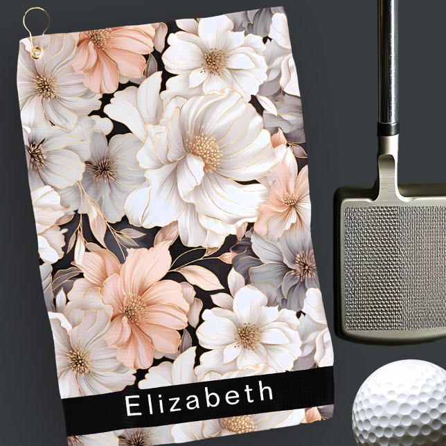 Serviette De Golf Pretty Peach and White Peony Personalized (Créateur téléchargé)